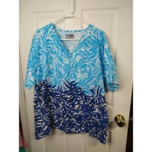 Buttersoft Woman XL Scrub Top V Neck S/S Blue Waves